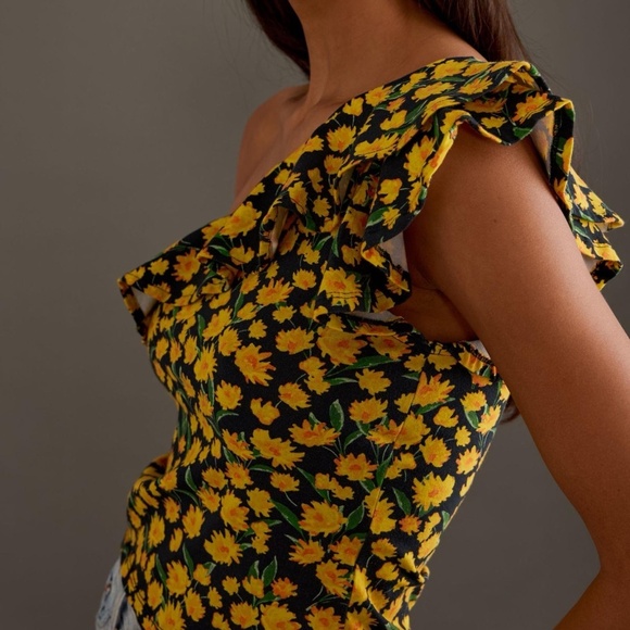 NWT Anthropologie Maeve Floral One-Shoulder Ruffle Top Large - Picture 14 of 14